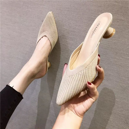 Damen-Mules-Schuhe, PU-Leder, mittlerer Absatz, runde Zehenform-2