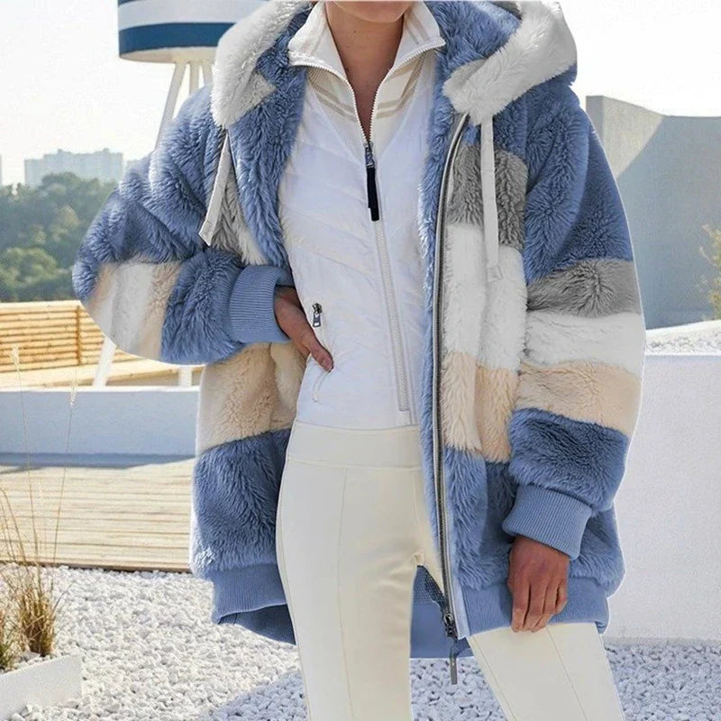 Variant image for Damen-Oversize-Mantel, Fleece mit Kunstfell-2