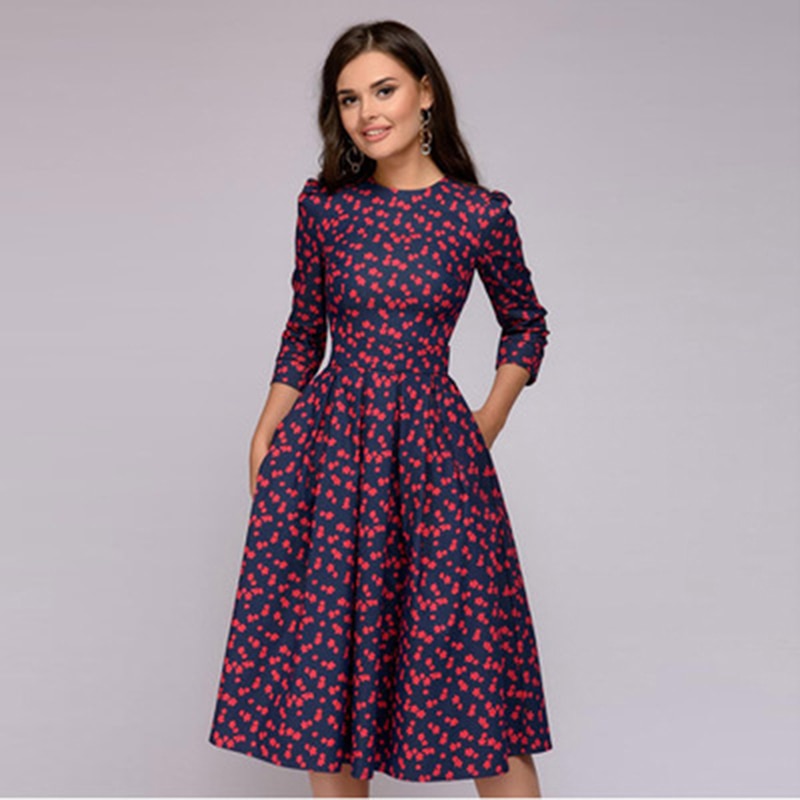 Damenkleid, Dreiviertelärmel, Polyester, elegantes Alltagskleid-4