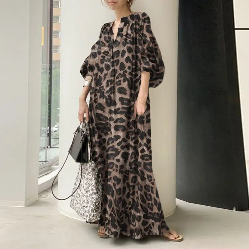 Damen-Maxikleid, Oversized Leopardenmuster, leichter Stoff-4