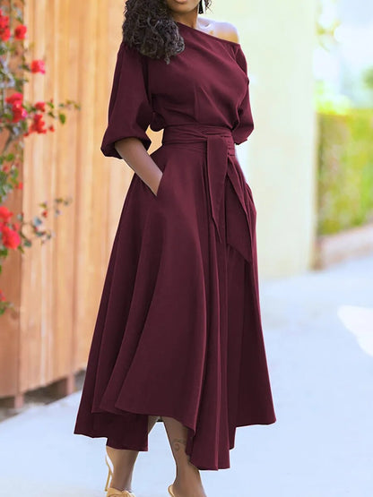 Schöne Damenkleider, schulterfrei, mit Schnürung und Lampionärmel, aus Polyester 5