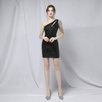 Damen-Minikleid, gestreiftes Polyester, ärmellos, eleganter Wasserfallausschnitt-1