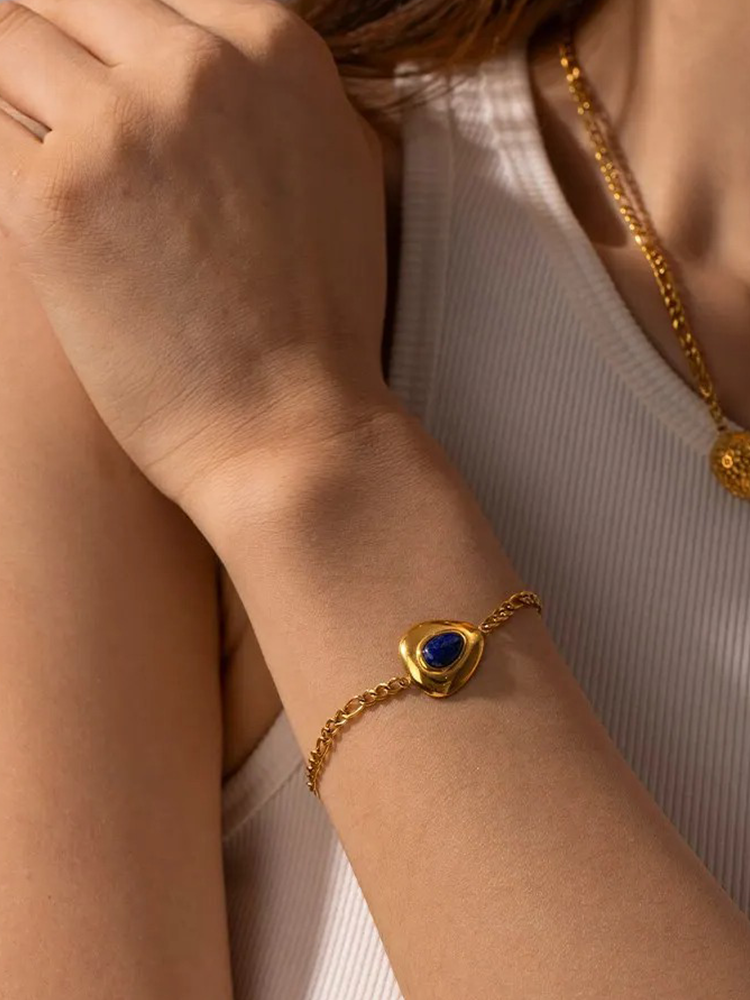 Damen Schmuckstück Lapislazuli Kette Goldarmband-4