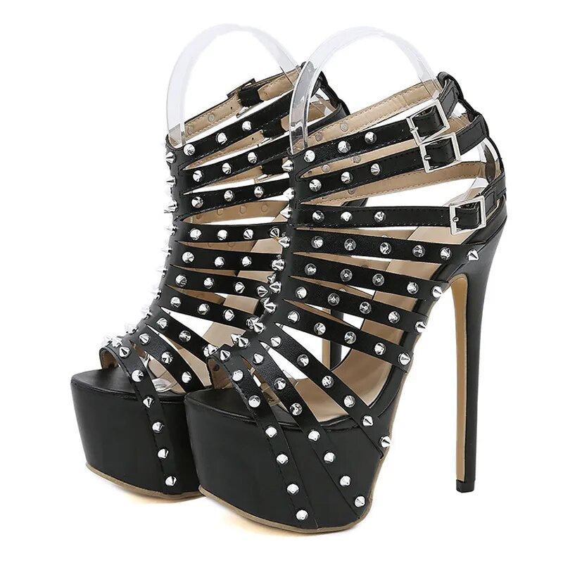 Damen-Gladiator-Sandalen, hoher Absatz, PU, Gummi-1