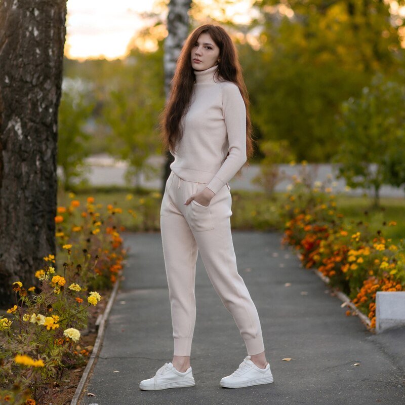 Damen-Jogginghose mit hoher Taille aus 100% Baumwolle, Slim Fit-3