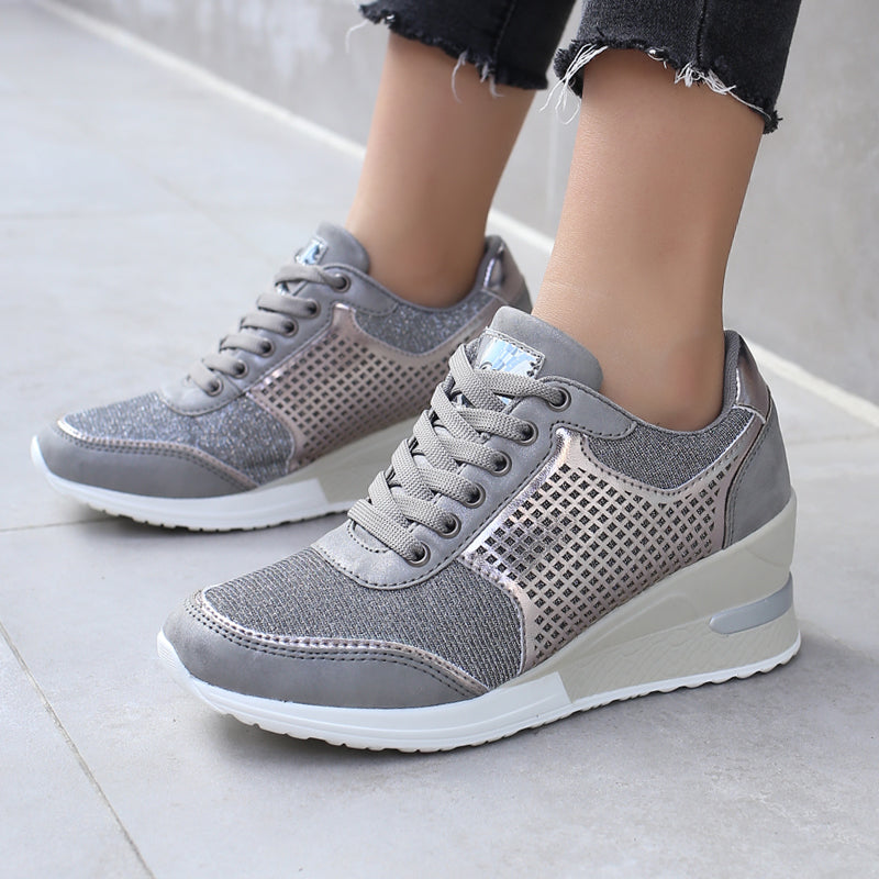 Damen-Sneakers, Plateau, Leder, mittlerer Schnitt, hochwertiger Komfort-2