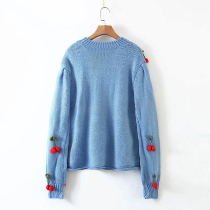 Damen-Pullover, Vintage Stil, mit Kirschmuster, Polyester-4