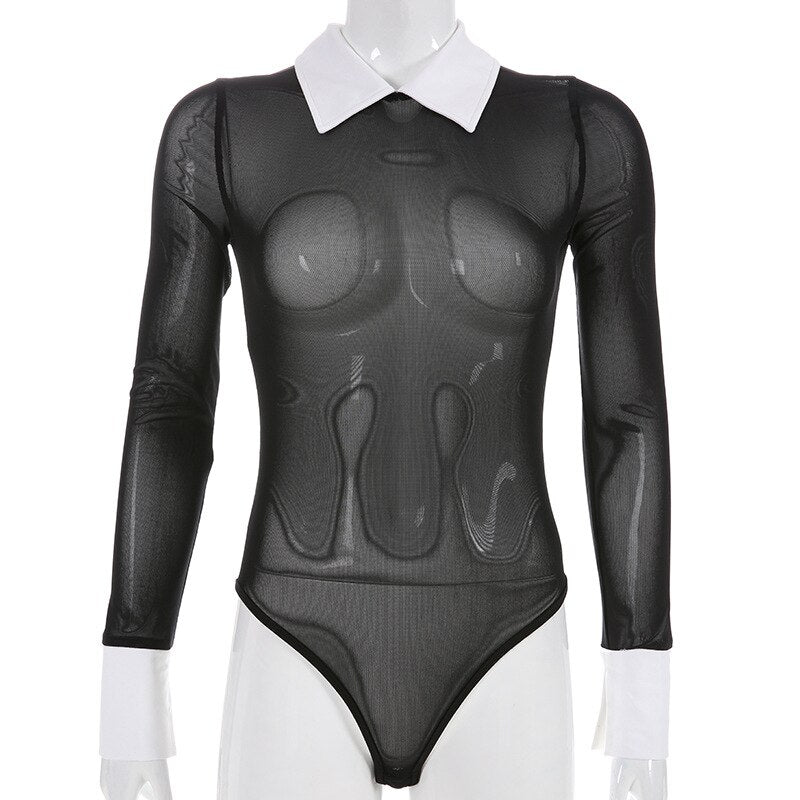 Damen-Bodysuit Langarm monochromes Polyester 6