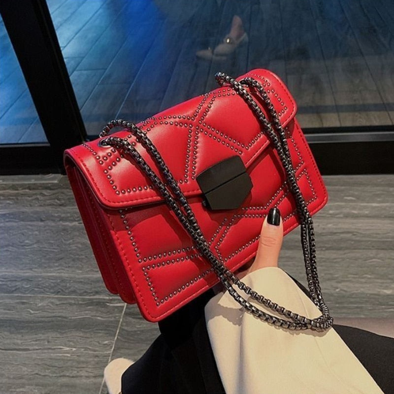 Variant image for Damen Schultertasche Kette PU-Leder Weich Klappen-Design-3