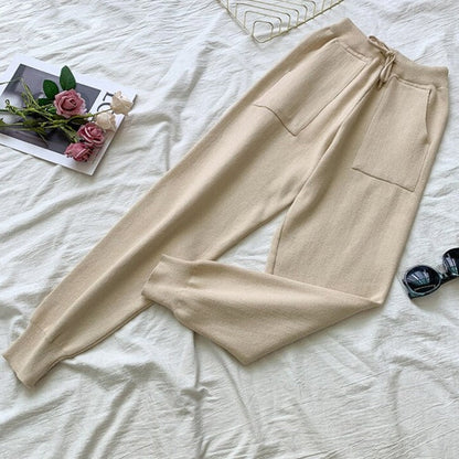 Damen-Hose, mit elastischem Bund, Leopardenprint, langes Set, Acryl-3