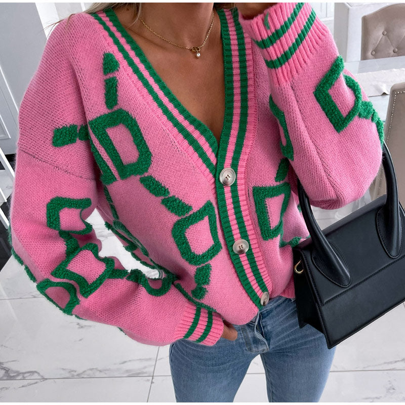 Damen Geblümter Cardigan V-förmiger Ausschnitt Acryl 9