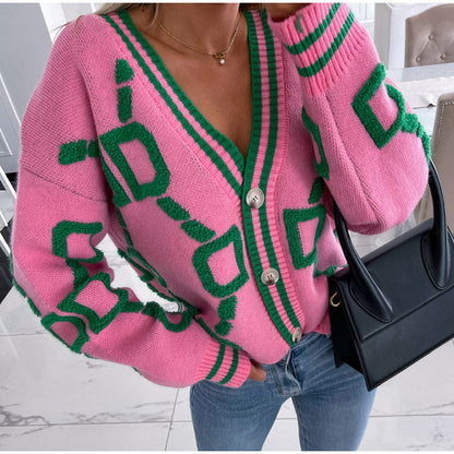 Damen Geblümter Cardigan V-förmiger Ausschnitt Acryl 9