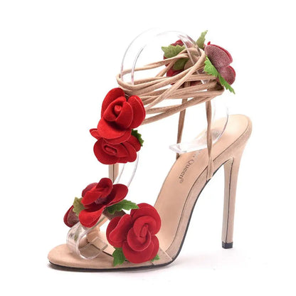 Variant image for Damen-Sandalen, geblümtes Design, Flock, hoher Absatz-1