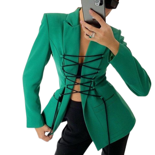 Damenbluse Langarm Schnürung Polyester mit Taschen-2