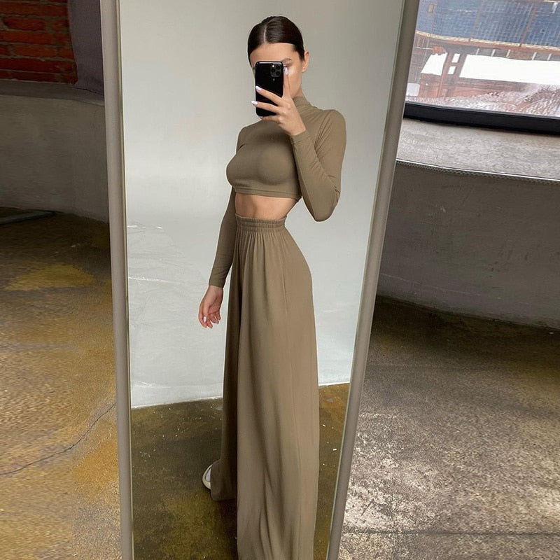 Variant image for Damen-Set: langärmeliges Top, Palazzo-Hose, Stretchmaterial-6