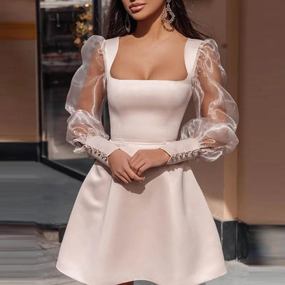 A-Linien-Chiffon-Damenkleid mit Puffärmeln – Elegante und schöne Damenkleider für besondere Anlässe 7