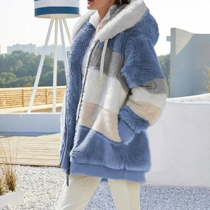 Damen-Oversize-Mantel, Fleece mit Kunstfell-3