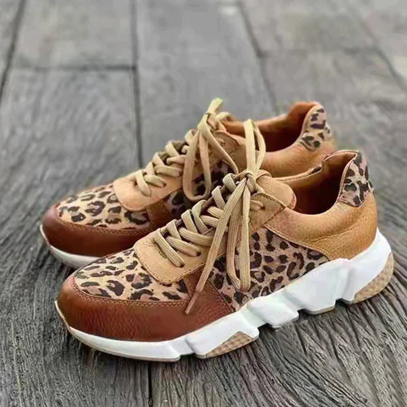 Damen-Sneaker, Leopardenmuster, dicke Sohle, PU-Leder-2