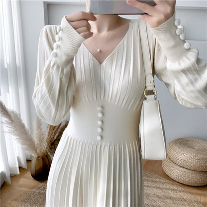 Damen-Midikleid, V-Ausschnitt, Acryl, klassisch-3