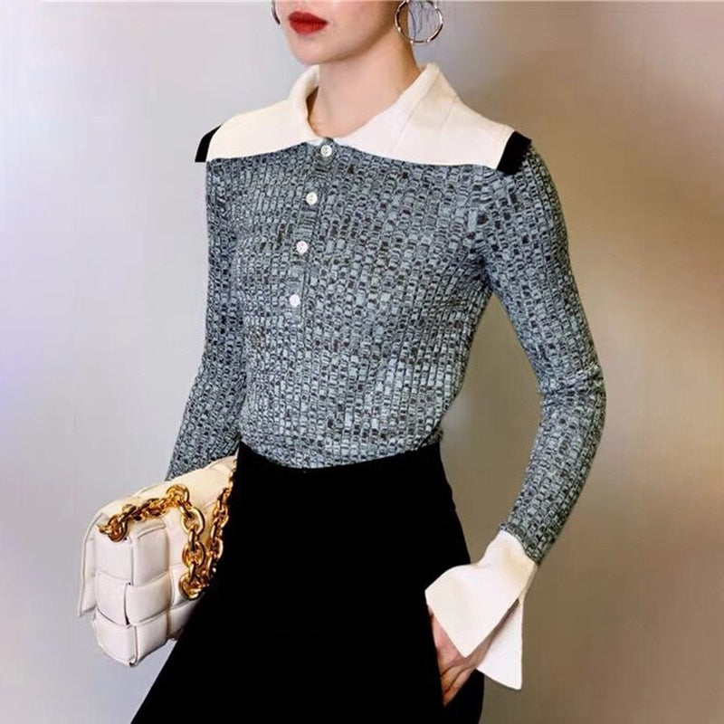 Damen Bluse Geometrischer Stil Glockenärmel Baumwollmischung-2