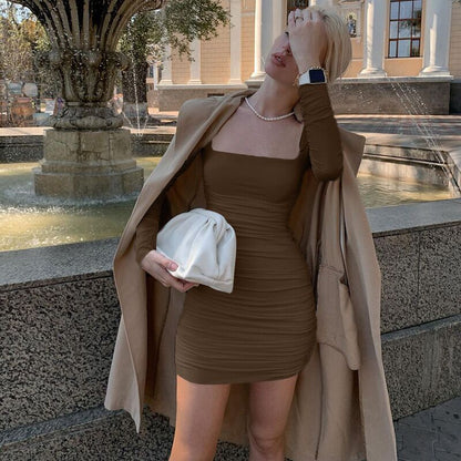 Damen-Kleid, lange Ärmel, geraffte Details, Polyester 9