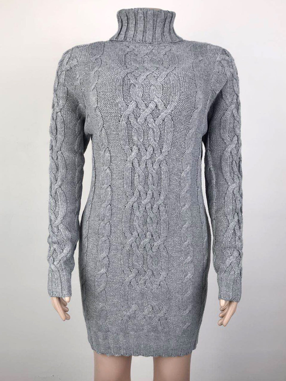 Schöne Damenkleider, Turtleneck, Zopfstrick, Acryl, langer Ärmel-6