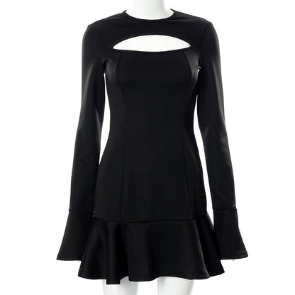 Trapezkleid für Frauen mit Rüschen und langen Ärmeln – 100% Polyester, knielanger Stil für Alltag und Party 5