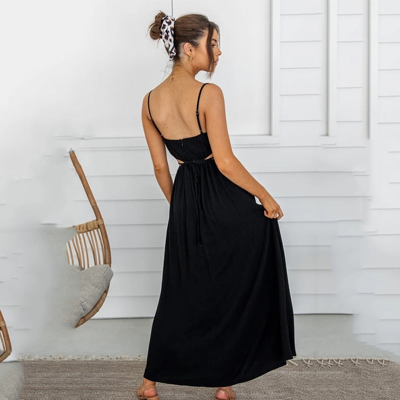 Maxikleid Damen mit Schmale Träger aus Baumwolle und Polyester-3