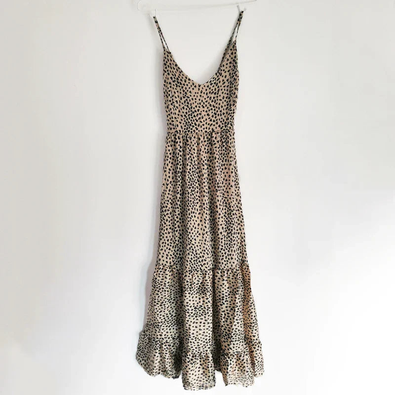 Maxikleid Damen Leopardenmuster Luftiges Polyester-1