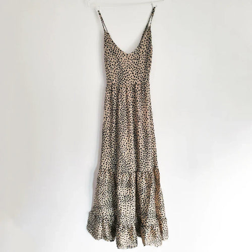 Maxikleid Damen Leopardenmuster Luftiges Polyester-1