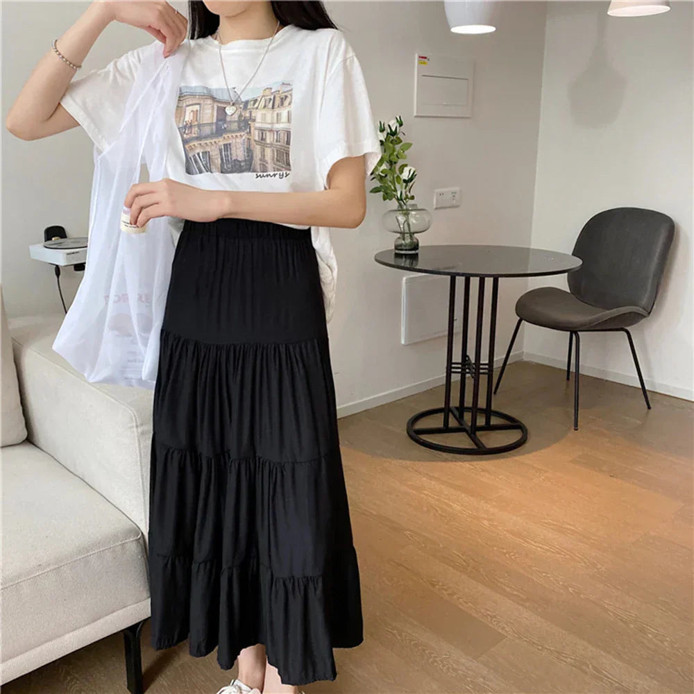 Variant image for Damen A-Linien Rock Maxi Leichtes Material mit Elastisch Taillenband-2