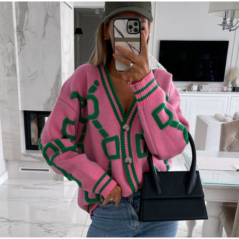 Damen Geblümter Cardigan V-förmiger Ausschnitt Acryl 5