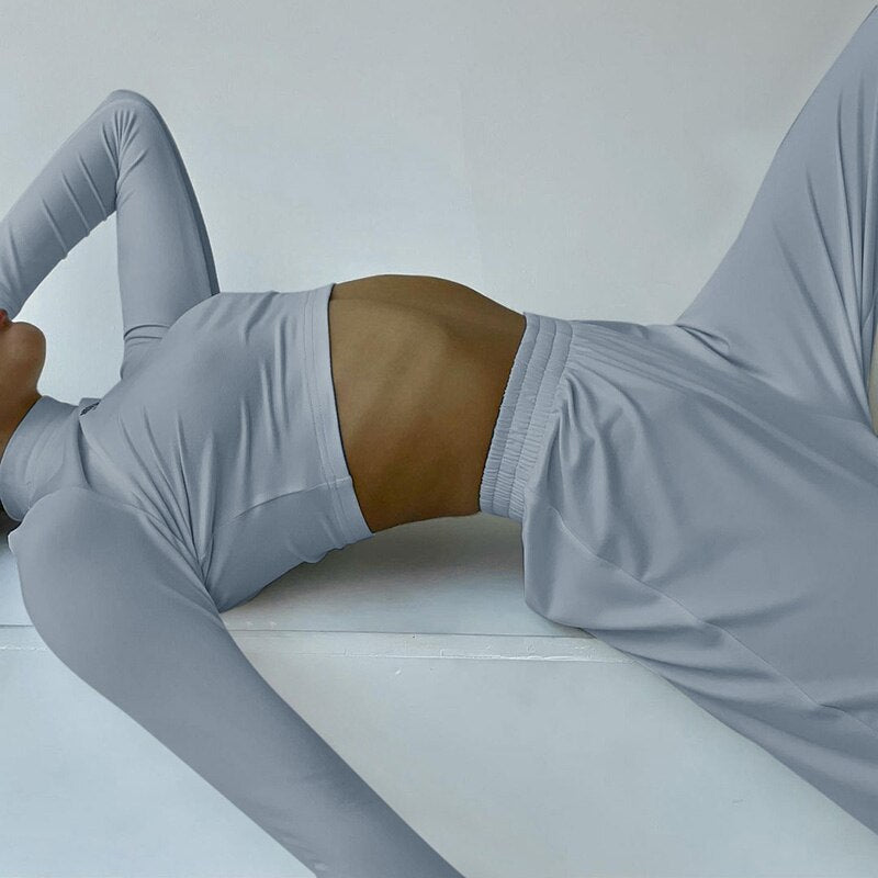 Damen-Set: langärmeliges Top, Palazzo-Hose, Stretchmaterial-2