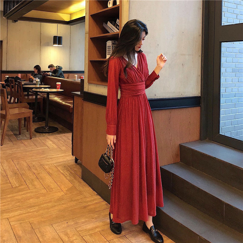 Damenkleid A-Linie V-Ausschnitt Laternenärmel Polyester Midi-2