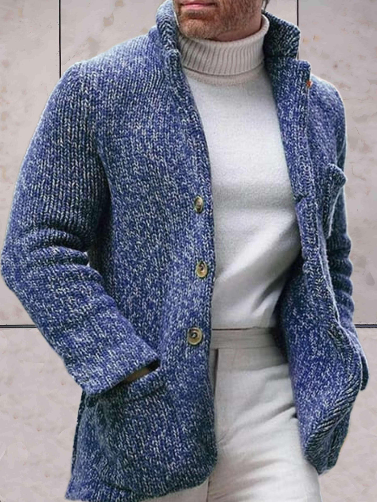 Lange Strickjacke Damen Hoher Halsausschnitt Strick Acryl-5