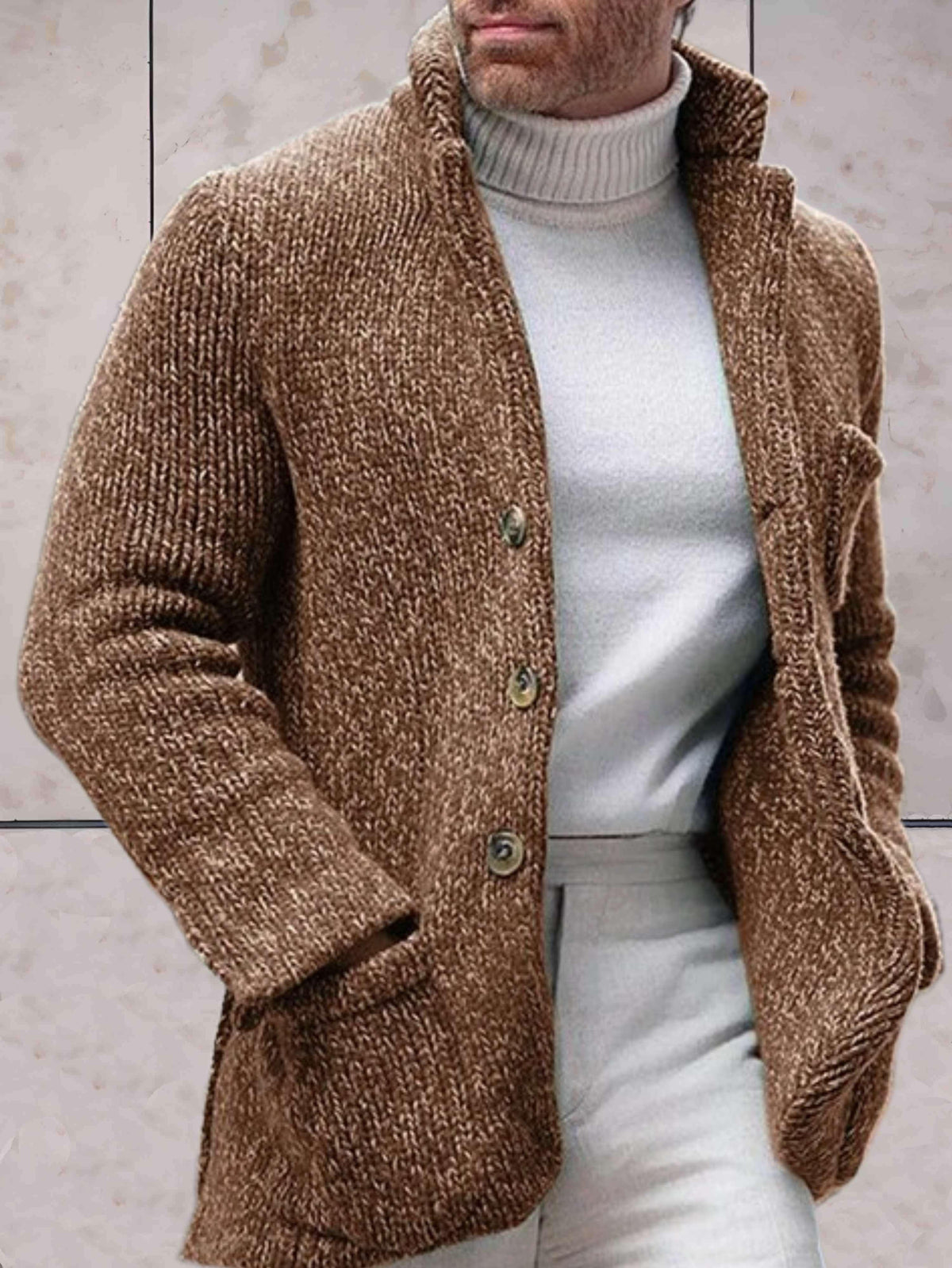 Variant image for Lange Strickjacke Damen Hoher Halsausschnitt Strick Acryl-1