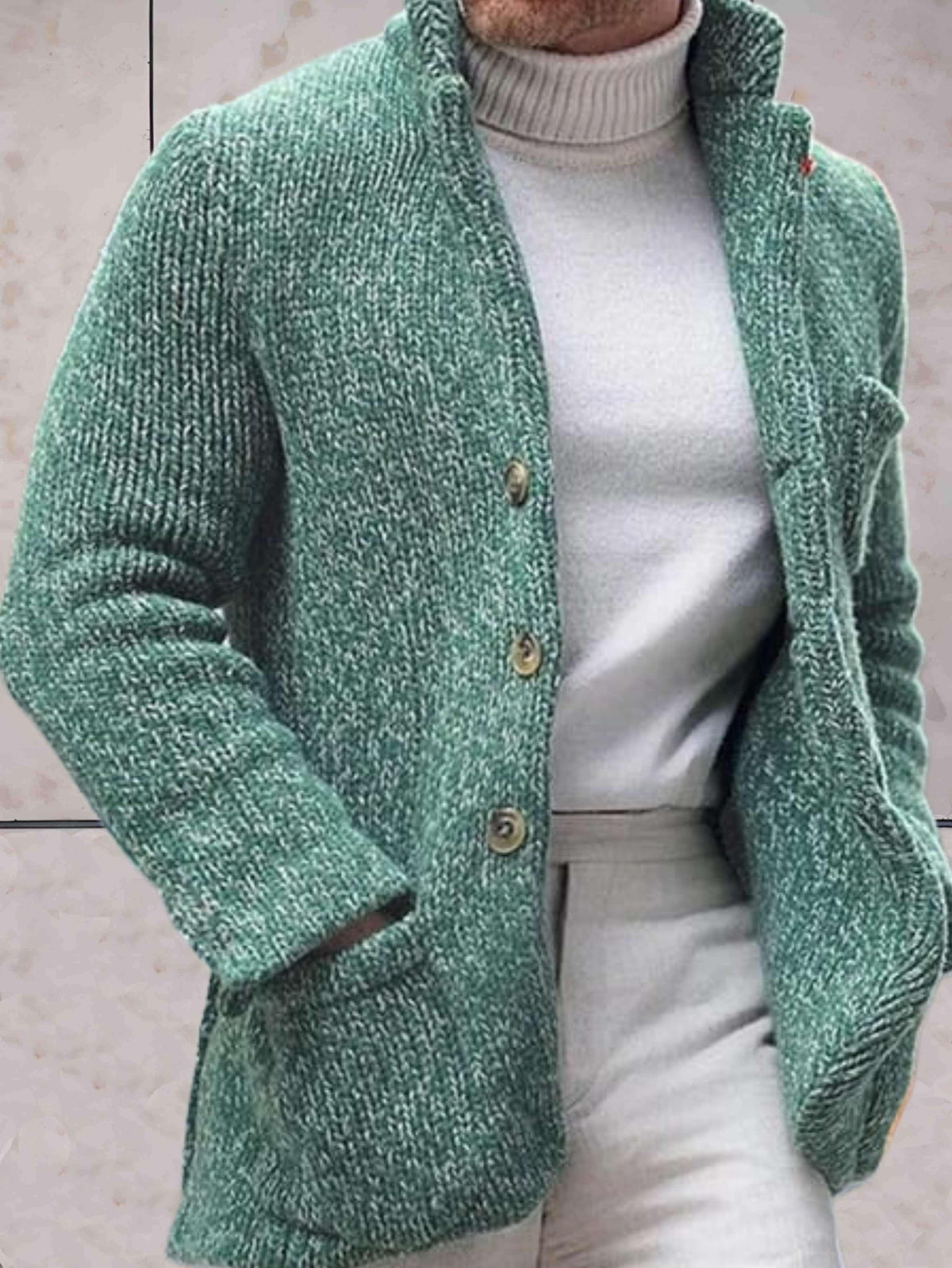 Variant image for Lange Strickjacke Damen Hoher Halsausschnitt Strick Acryl-19