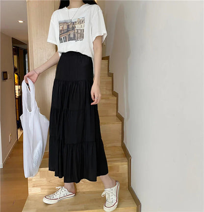 Damen A-Linien Rock Maxi Leichtes Material mit Elastisch Taillenband-2