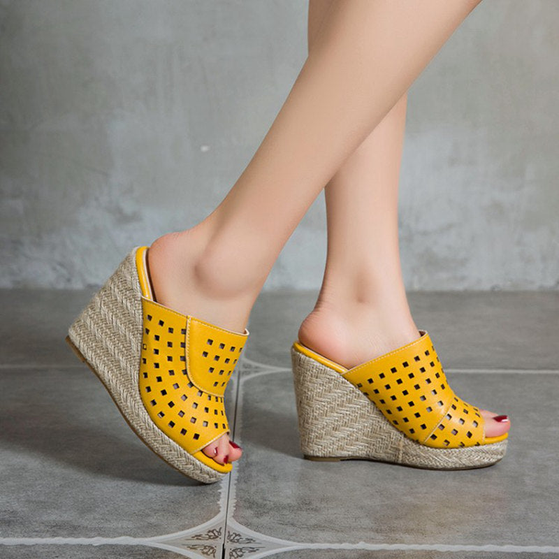 Damen-Keilsandalen, geometrisches Muster, PU, hoher Keil-2
