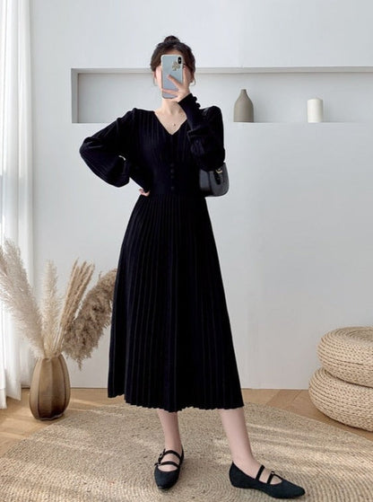 Damen-Midikleid, V-Ausschnitt, Acryl, klassisch-4
