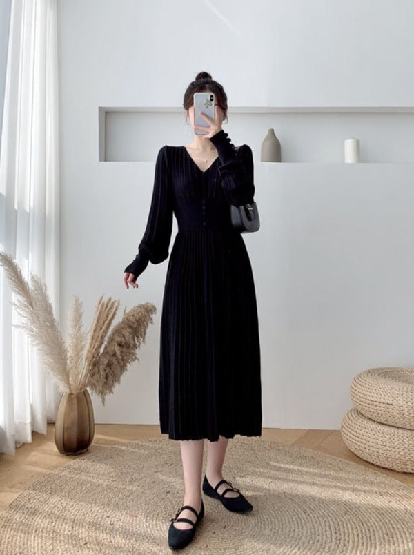 Damen-Midikleid, V-Ausschnitt, Acryl, klassisch-6