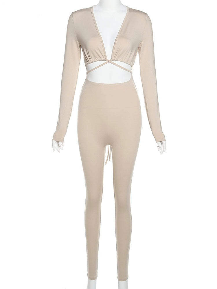 Damenoverall in Monochrom aus Polyester mit Schnürung und enganliegendem Design – perfekt für Alltag und Abende auswärts 4
