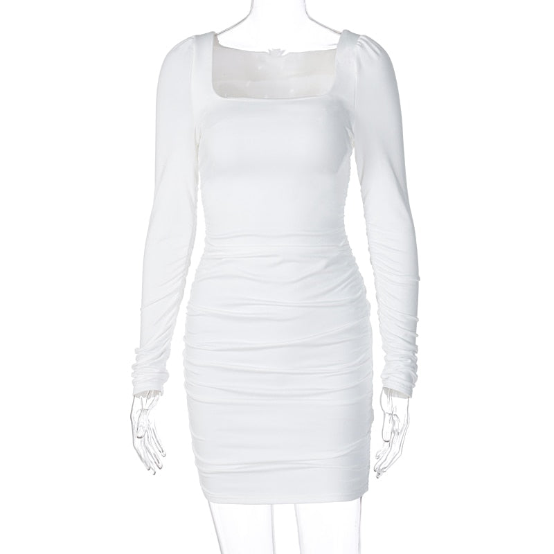 Damen-Kleid, lange Ärmel, geraffte Details, Polyester 6