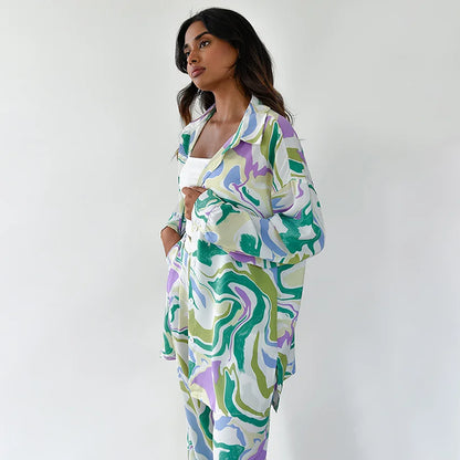 Damen-Set, zweiteilig, langärmelige Bluse, hochwertiger Stoff, Hose-3