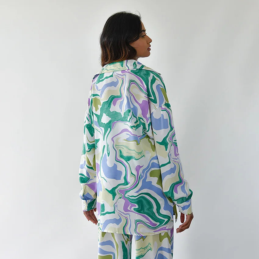 Damen-Set, zweiteilig, langärmelige Bluse, hochwertiger Stoff, Hose-4