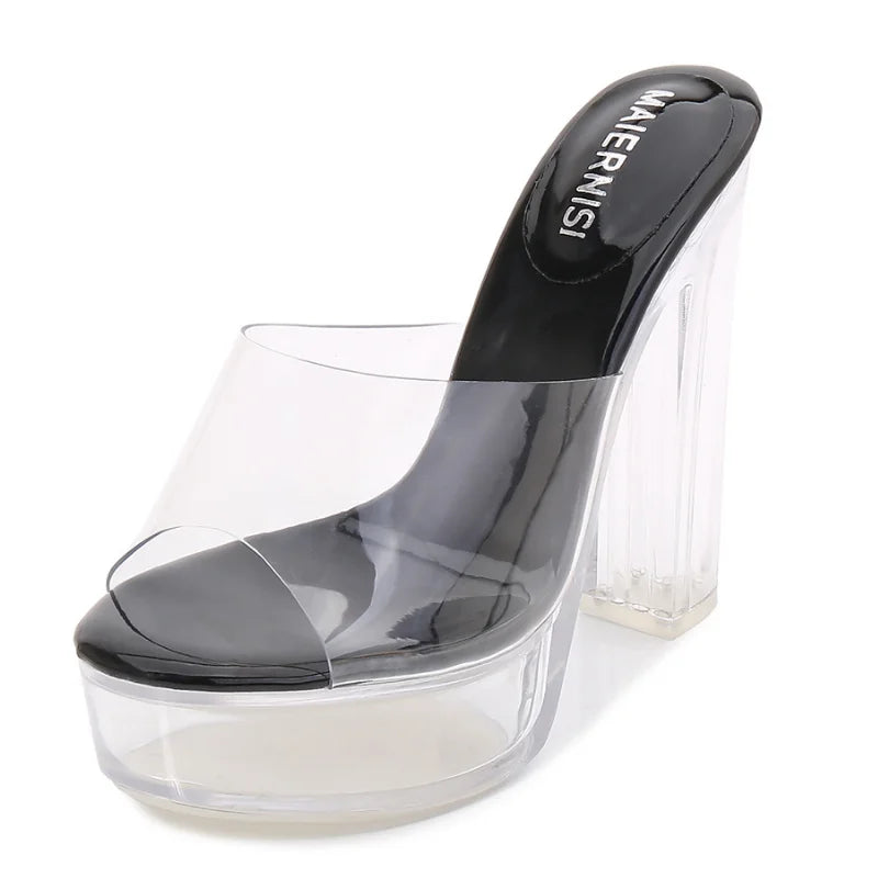 Damen-Sandalen, hoher Absatz, Plateau, PVC-5