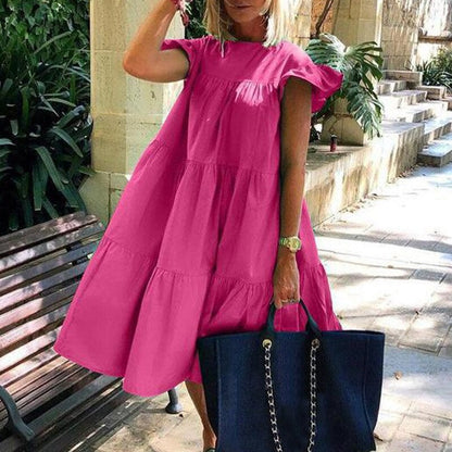 Damen-Midikleid mit ausgestelltem Rock und kurzen Ärmeln aus Polyester – eleganter und zeitloser Stil für alle Anlässe 14