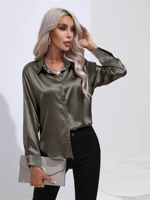 Damen-Satinbluse, elegant, vielseitig, Satin 12