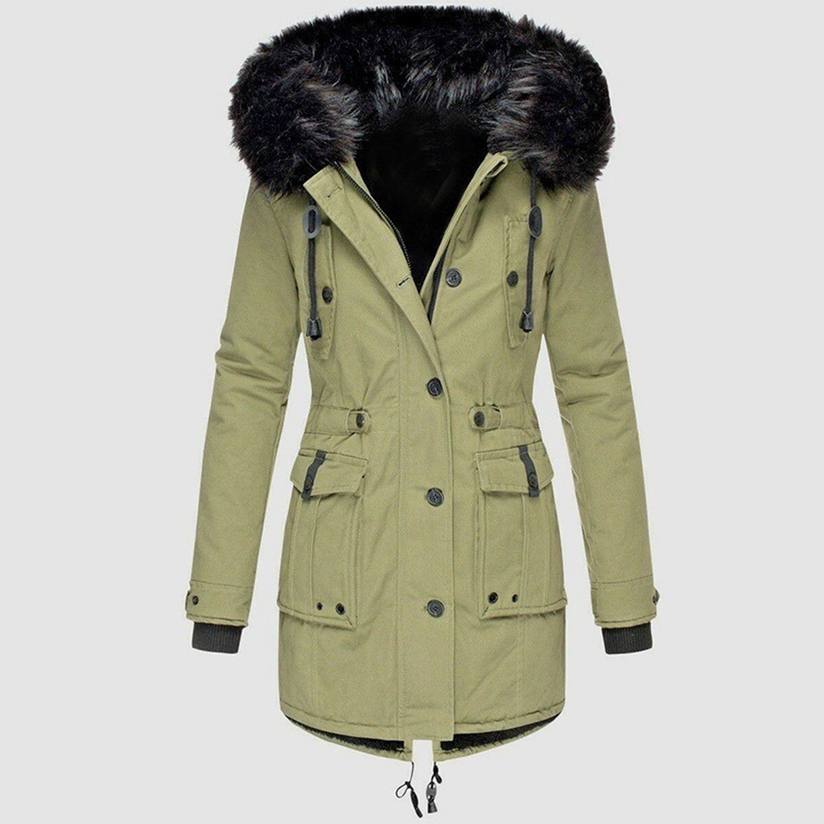 Damen-Mantel Winter Plüsch mit Wollkragen Gefüttert Fleece 5