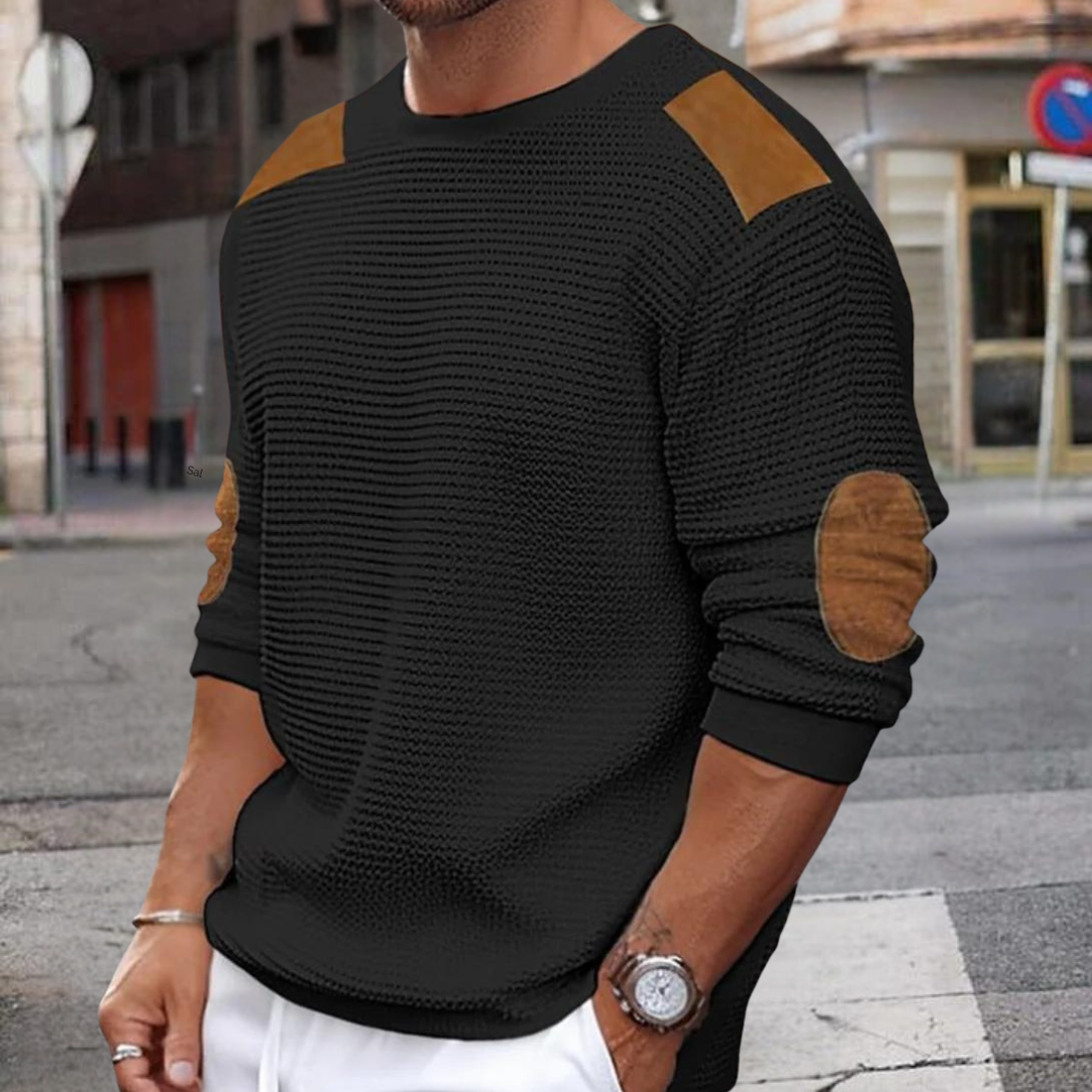 Variantenbild für gestrickten Damenpullover mit Patchwork-Design, 100% Acryl-1